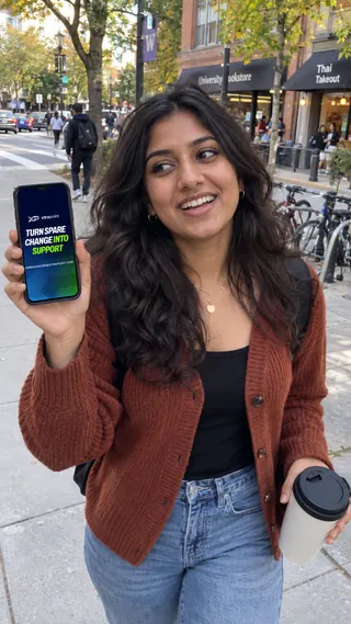 Ambassador content mockup of a student sharing the XtraPoint page on a campus street.